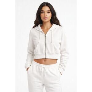 Wild Fable White Cropped Zip Hoodie Womens Size Small